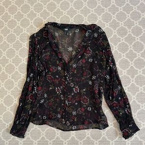 PAIGE Long Sleeve Black Floral Ruffle Top